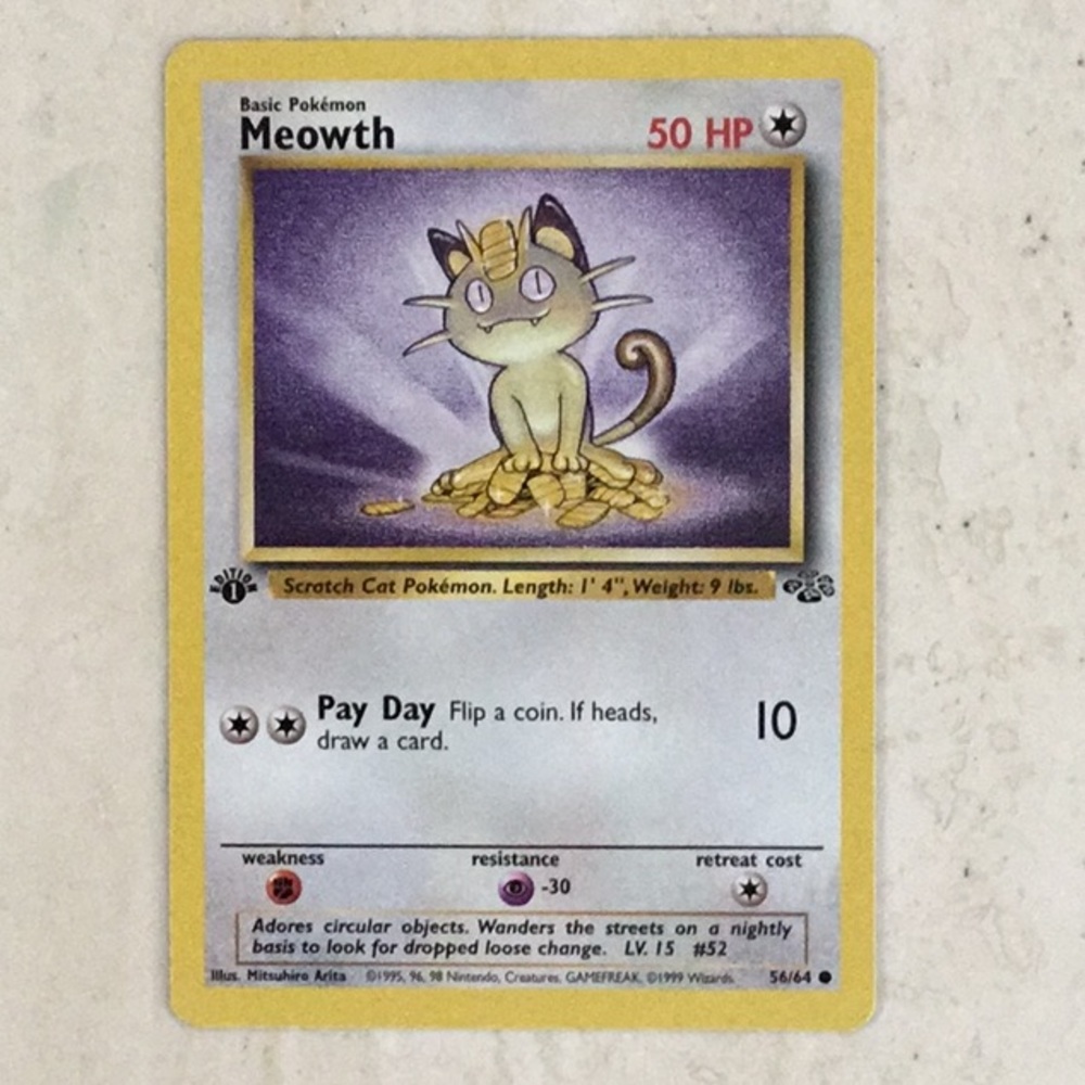 Meowth 1st Edition 1999 Pokemon Jungle 56/64 Card TCG #56 Non Holo